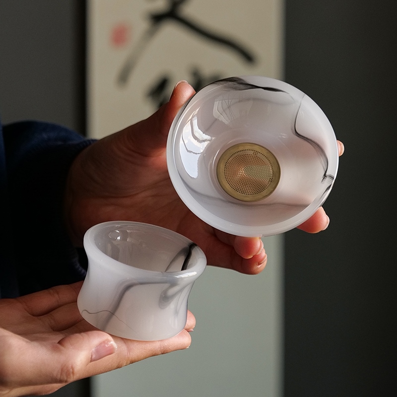 琉璃玉瓷茶漏套组高档茶水分离茶叶过滤器家用功夫茶具配件茶滤隔