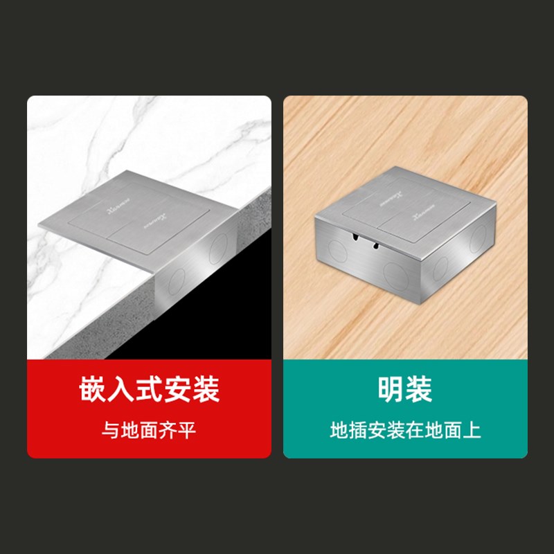 炫蒙明装地插座超薄防水地插明盒不锈钢地面明线网络五孔地插明装