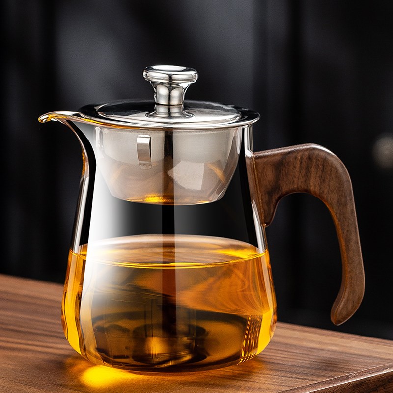 加厚耐热木把玻璃公道杯带盖家用分茶器倒茶公杯茶漏过滤高档茶具