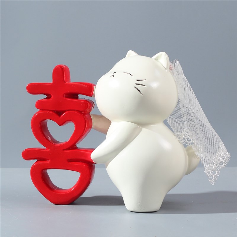 创意喜字情侣招财猫摆件送女生送新人闺蜜结婚订婚家居装饰品礼物
