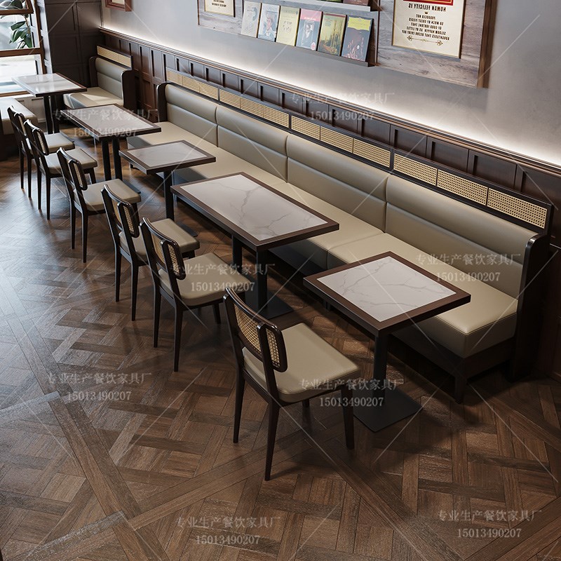 定制主题西餐厅靠墙卡座沙发东南亚餐厅餐饮饭店实木桌椅组合商用
