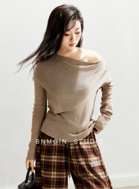 BNMGIN荡领一式多穿针织衫斜肩宽松秋冬毛衣韩系简约穿搭打底上衣