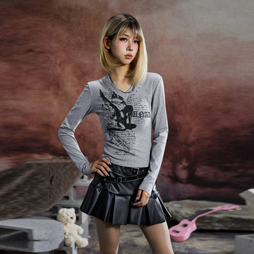 BNMGIN轻亚铆钉T恤女y2k叠穿长袖
