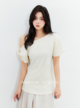 BNMGIN独特漂亮miu系上衣女2026夏季减龄感露肩扭结设计感短袖t恤