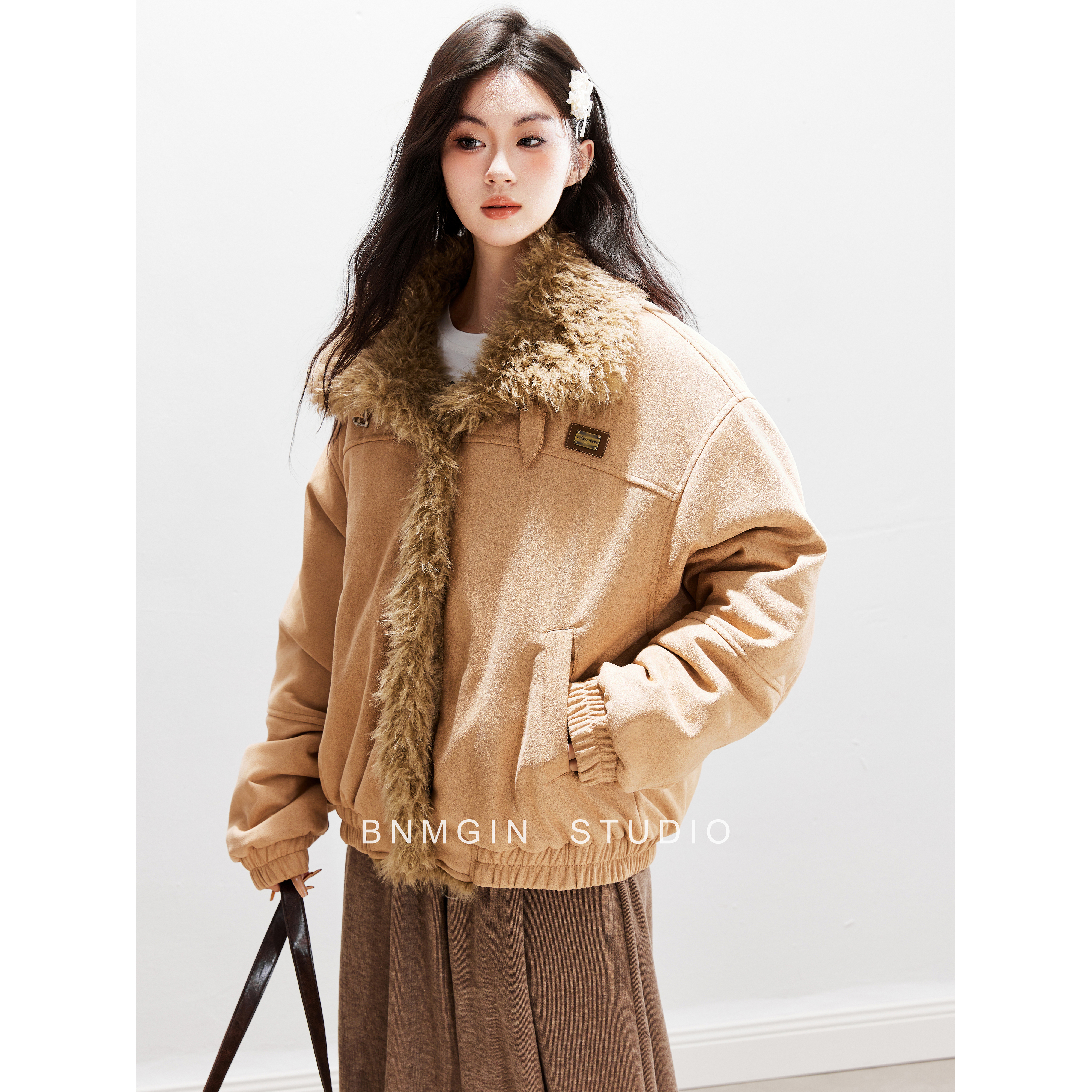 BNMGIN麂皮绒翻毛领棉服女款冬装