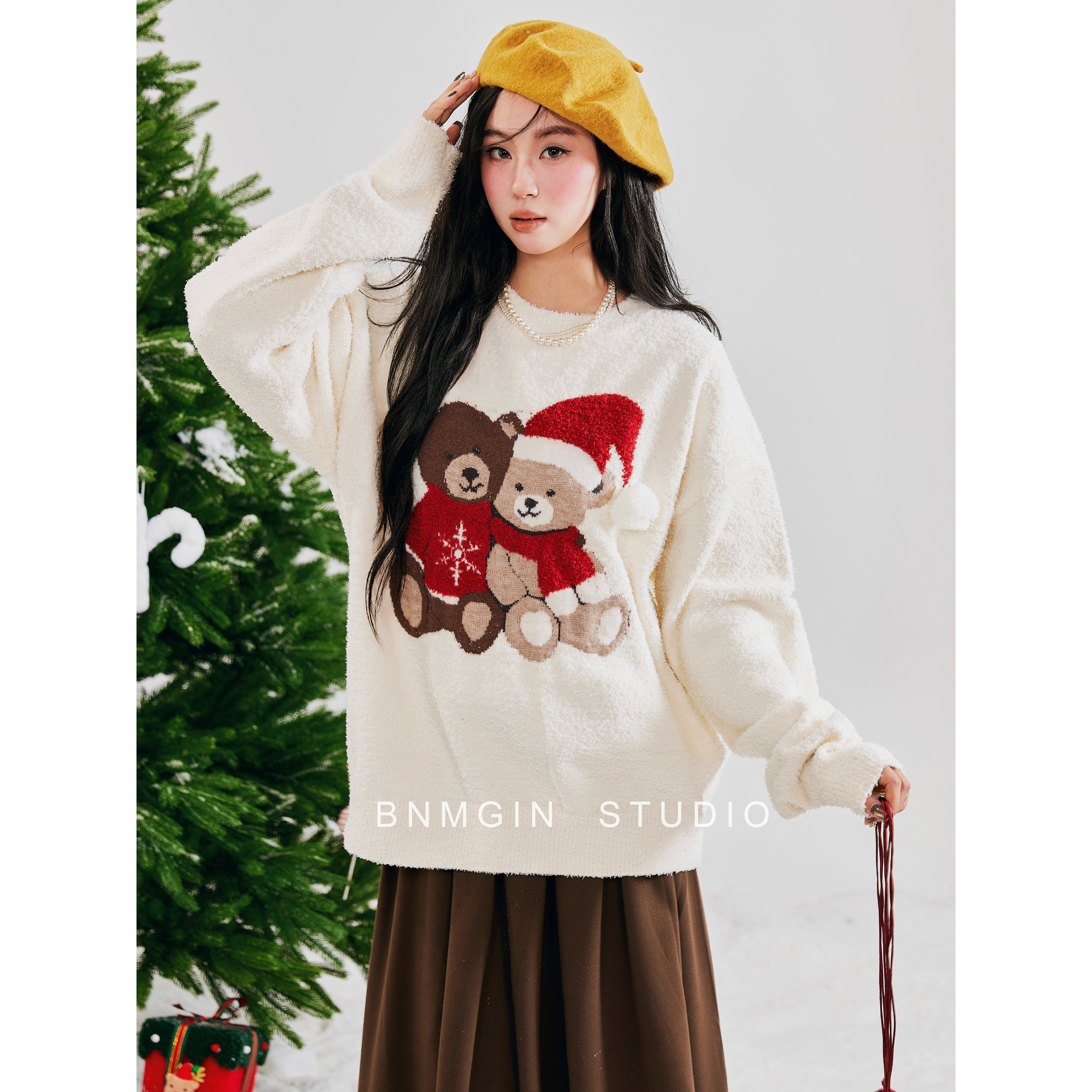 BNMGIN圣诞小熊氛围感毛衣女慵懒