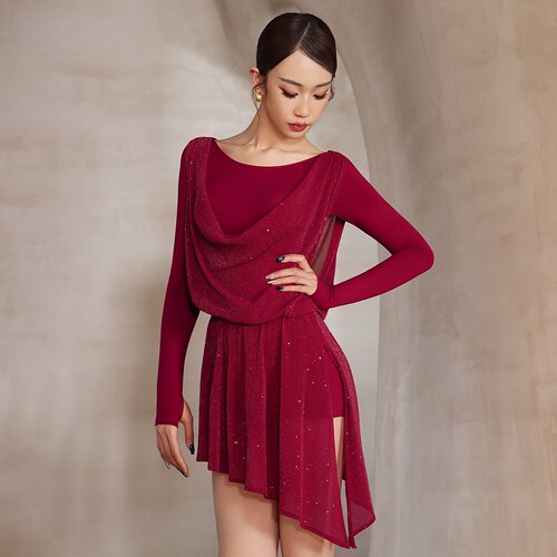 春新款女拉丁舞服长袖闪光连衣裙
