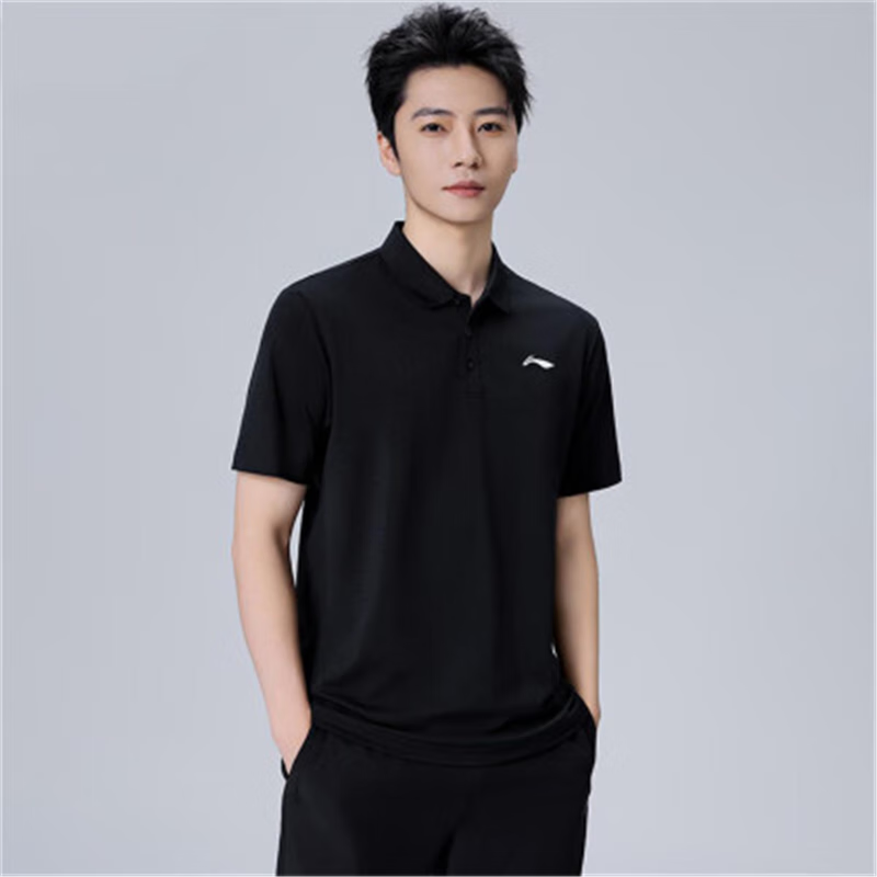 李宁羽毛球服短袖POLO衫男款2024秋季时尚休闲透气翻领上衣运动恤
