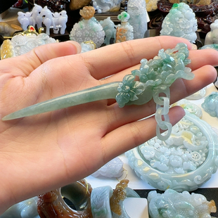 天然翡翠超精湛冰胶发簪