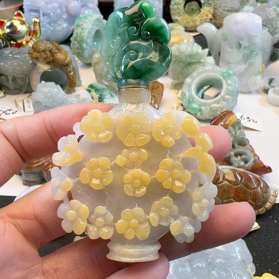 缅料A货翡翠 花鸟鼻烟壶