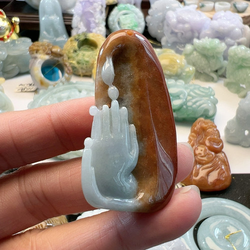送证书天然翡翠A货红皮佛手