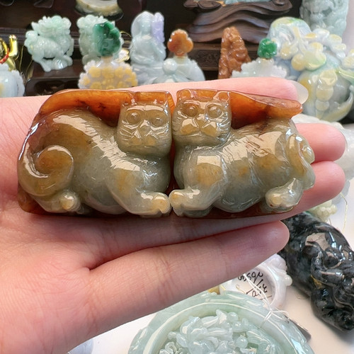 送证书 天然翡翠小猫咪一对