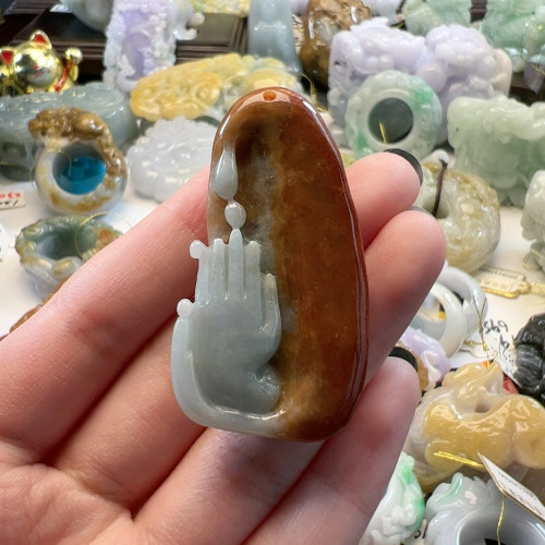 送证书 天然翡翠缅料A货红翡佛手吊坠
