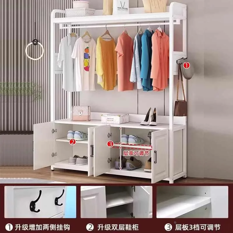 家用衣帽架鞋架一体架落地多功衣服架子卧能室挂衣架子鞋柜一爆款