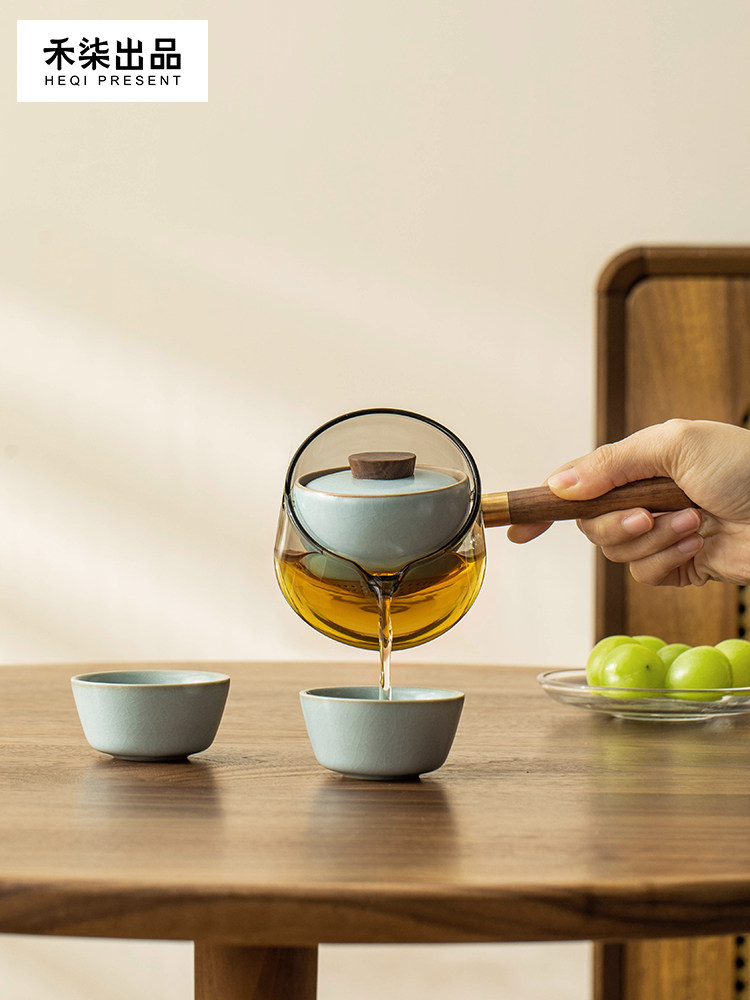 鹤起生产的汝窑转壶懒自动制茶器物陶瓷旅行茶具户外快杯