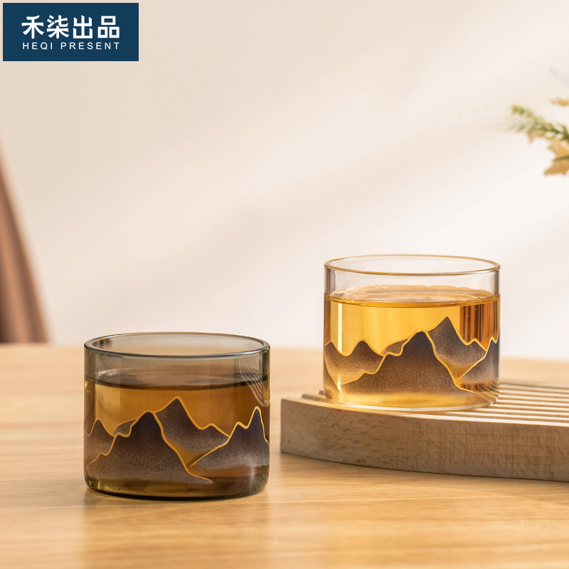 禾柒出品远山温感变色茶杯品茗杯家用个人专用杯耐热玻璃喝茶杯子