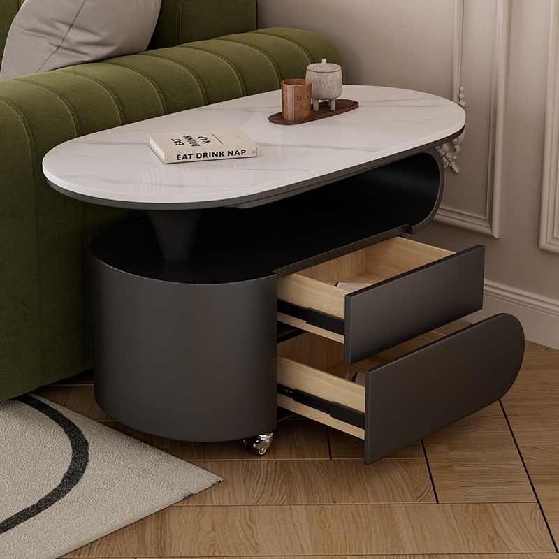 现代简约轻奢岩板茶几家用客厅高级感茶几可移动推T车边几沙发边