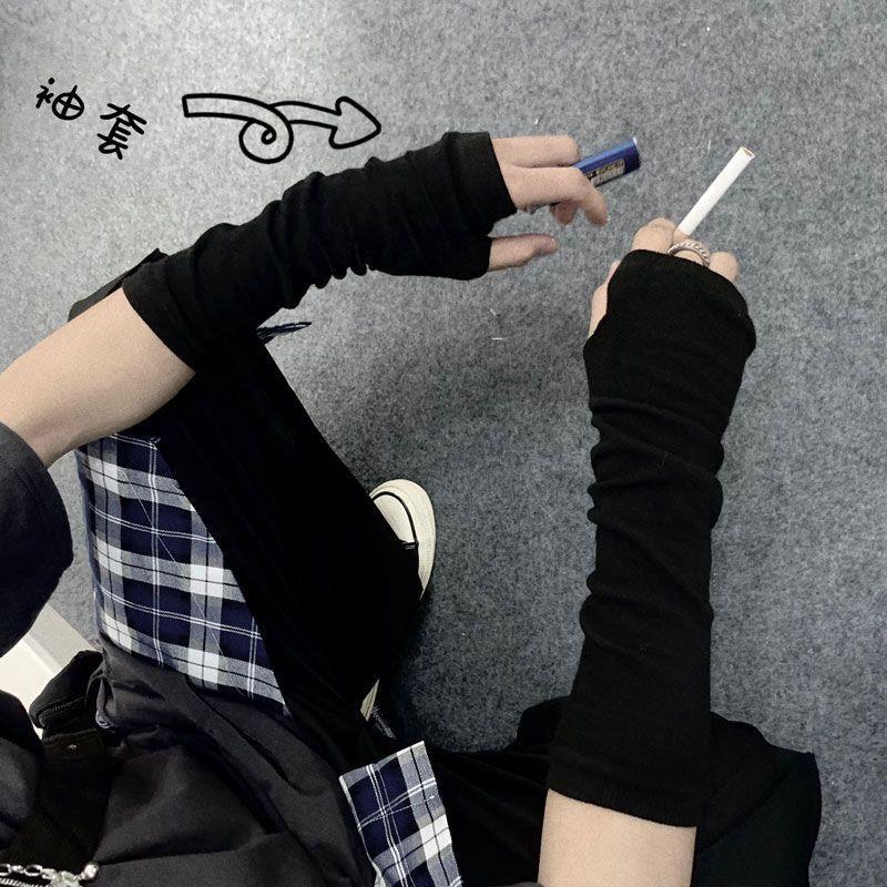 原宿风暗黑山本防晒袖套学生情侣机能风网红骑行男女忍者穿指手套