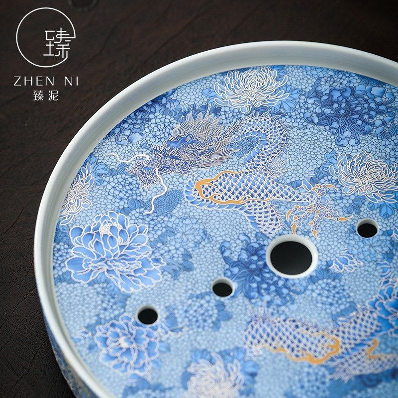 珐瑯彩手工掐丝银j龙茶盘家用陶瓷储水式圆盘功夫茶具茶海干 干泡,餐饮具,茶盘,淘宝优惠券,粉丝福利购,淘宝优惠卷