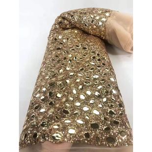 网纱底珠片绣花布民族风服装 新款 辅料非洲花边蕾丝刺绣面lace