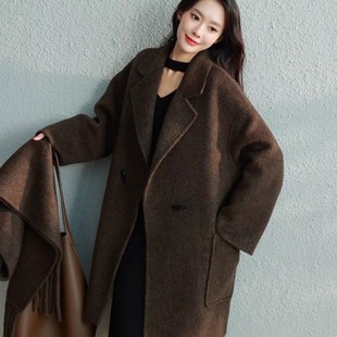 A女式毛呢外套羊毛双面大衣轻奢百搭宽松中长款气质毛呢外套