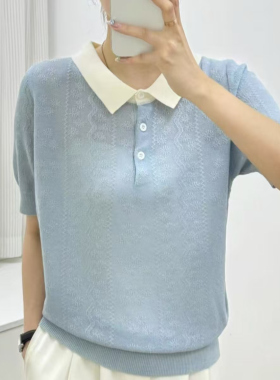【蓝天鹅】夏季2025巨好看的夏装蓝色polo衫短袖女t恤