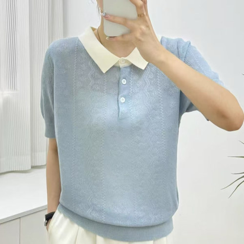 【蓝天鹅】夏季2025巨好看的夏装蓝色polo衫短袖女t恤