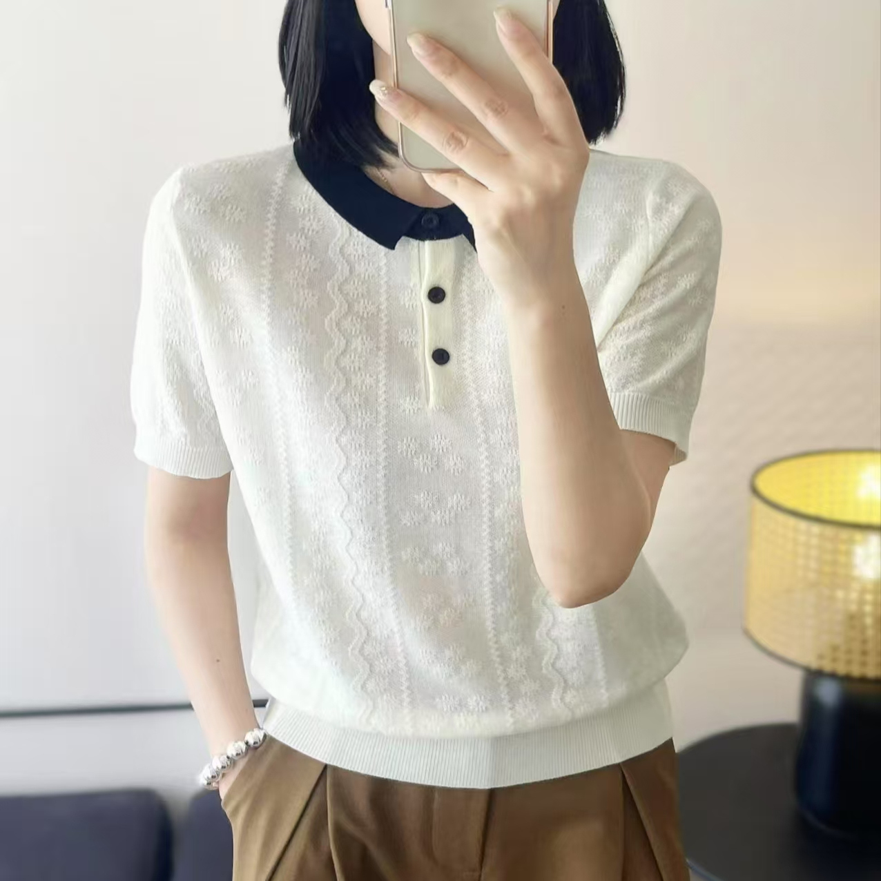 【白天鹅】夏季2025巨好看的夏装白色polo衫短袖女t恤新款爆款