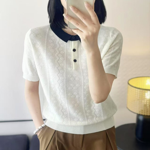 【白天鹅】夏季2025巨好看的夏装白色polo衫短袖女t恤新款爆款