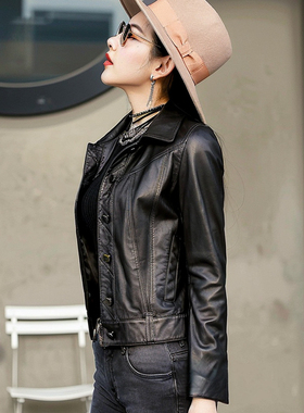 半植鞣绵羊皮高档真皮外套女皮衣夹克小皮衣短款百搭时尚P41401