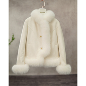 2025秋冬新狐狸毛皮草鹅绒内胆外套女麂皮绒毛毛海宁温柔B1988