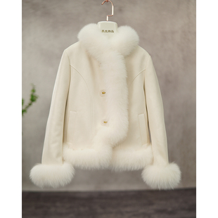 2025秋冬新狐狸毛皮草鹅绒内胆外套女麂皮绒毛毛海宁温柔B1988