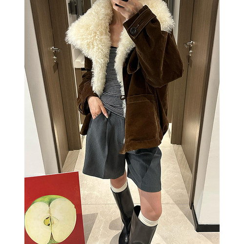 复古植绒牛仔可拆卸羊毛领白鹅绒派克服女冬季翻领B2292