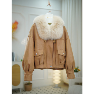 2025秋冬狐狸毛皮草短款 真毛鹅绒内胆外套B344