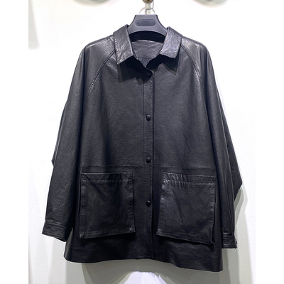 秋装绵羊皮全植鞣羊皮衬衫女高级感宽松休闲皮衣外套B1373