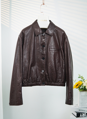 油蜡绵羊皮机车夹克外套2025秋新款海宁真皮皮衣女短宽松B1312