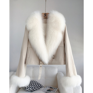 高档狐狸毛皮草外套女短冬新款机车羽绒服大衣小个子年轻B1973