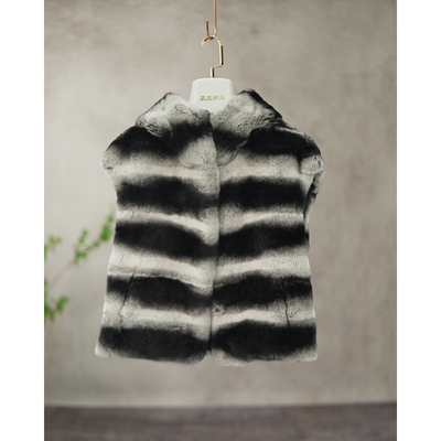 2025海宁秋冬獭兔毛外套皮草女龙猫进口马甲连帽年轻款高端B2029