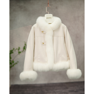 2025秋冬新款 狐狸毛皮草外套女高端鹅绒内胆麂皮绒派克服B1829