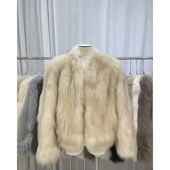 秋冬2025整皮狐狸腹毛晕染霜色V领短款 皮草外套女显瘦B2220