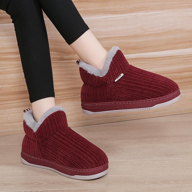 冬季棉拖鞋鞋带后跟女士室内家居情侣男士包跟大尺码高筒保暖毛毛