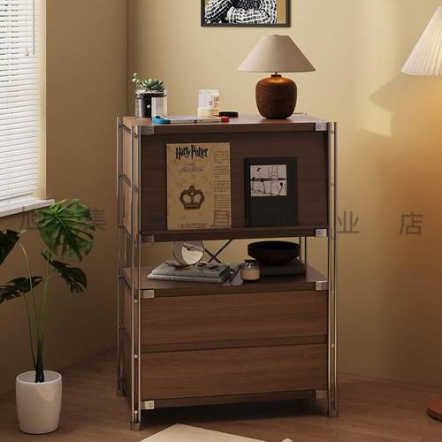 置物柜中古风翻门杂志展示柜落地餐柜客厅卧室床头柜沙发矮柜