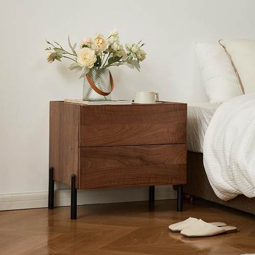 黑胡桃木床头柜简约现代全实木床边柜卧室抽屉储物收纳柜北欧意式