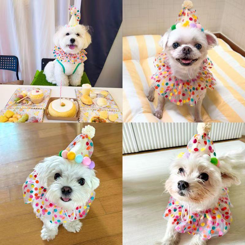 多巴胺波点宠物狗狗生日帽子猫咪头套狗围兜生日装饰头饰拍照道具