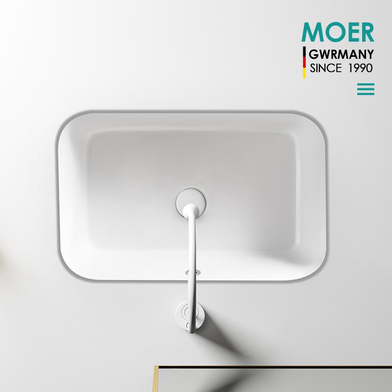 MOER陶瓷圆弧角加深24寸平底600长400宽卫生间洗手洗脸盆台盆家用
