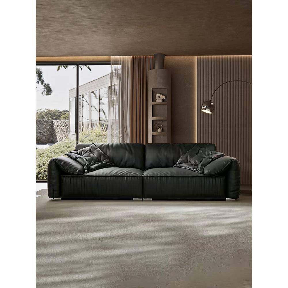意式极简大象耳朵真皮艺沙发客厅小户型现代简约超宽坐深直排沙发