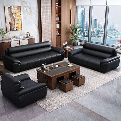 办公室沙发茶几组合简约现代真皮公司沙发商务老板会客室接待套装