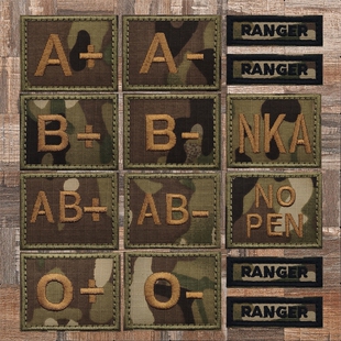 MC迷彩血型徽章美国游骑兵臂章迷你医疗魔术贴章战术头盔背包布贴