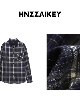 HNZZAIKEY 慵懒美式撞色格纹灯芯绒拼接翻领衬衫穿 MQ0690