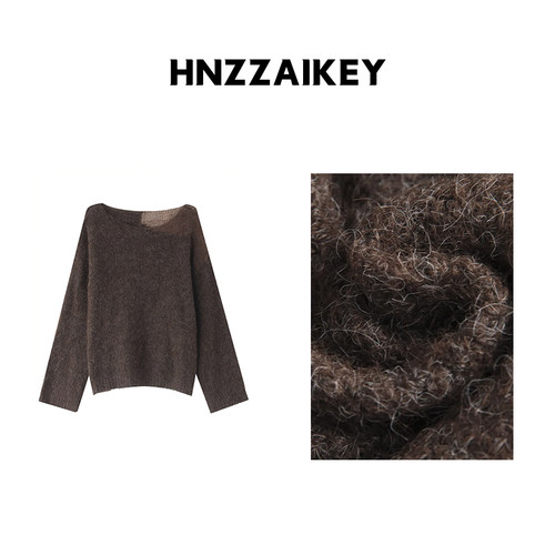 HNZZAIKEY 复古镂空针织衫秋季新款慵懒风毛衣N579C